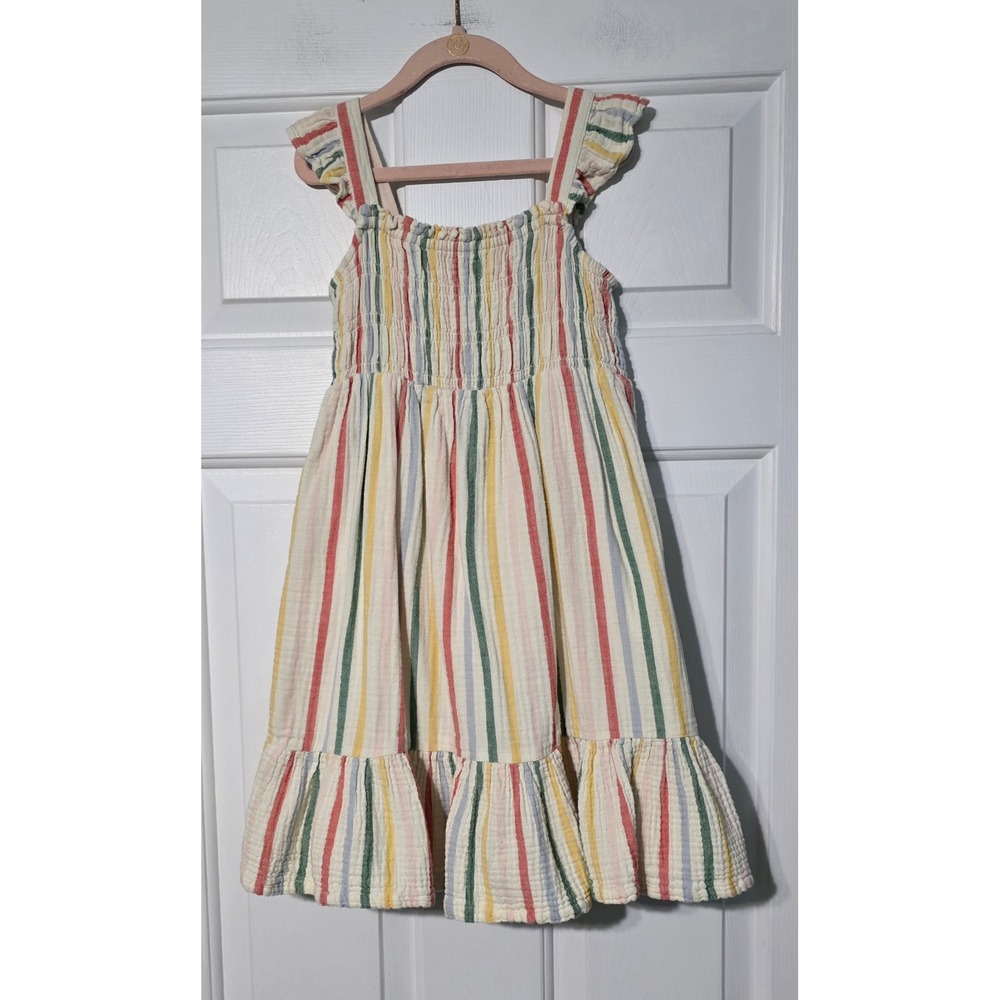 Hanna Andersson Girls Rainbow Stripe Cotton Gauze Smocked Dress Size 120 US 6-7